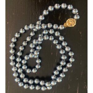 Vintage Antique Faux Majorica Grey Pearl Necklace with Gold Clasp 28” Wieghted